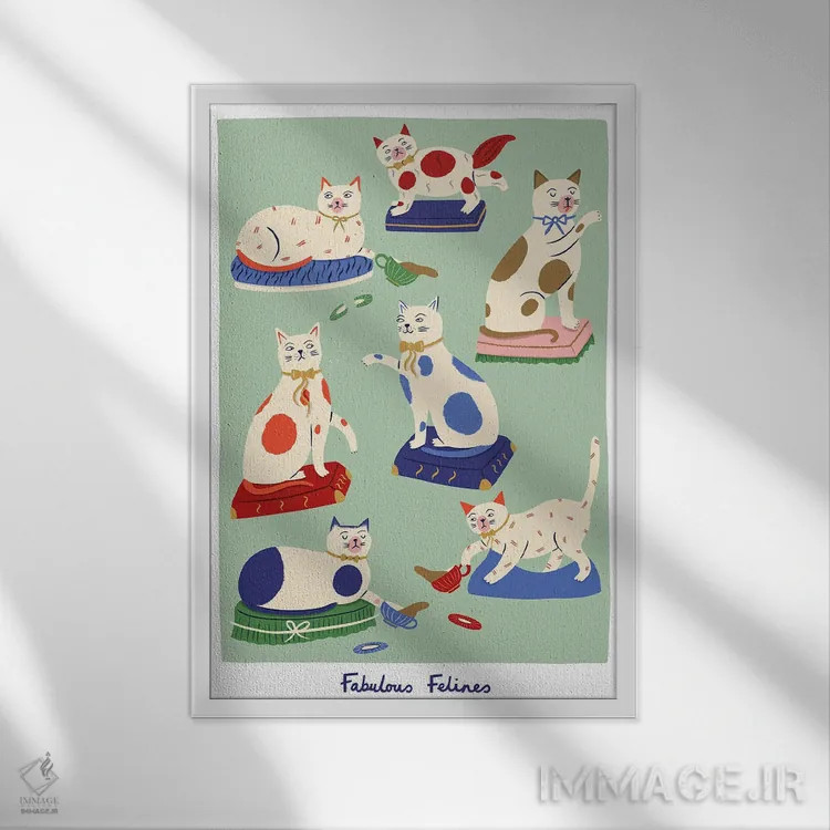 تابلو دکوراتیو گربه های شگفت انگیز اثر نت الیس - نمای قابدار سفید