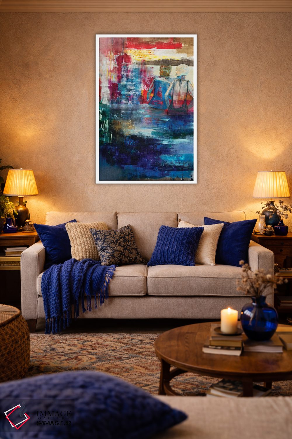 تابلو انتزاعی آیلین و دوستش کنار دریاچه اثر نانسی نگو - D2W
