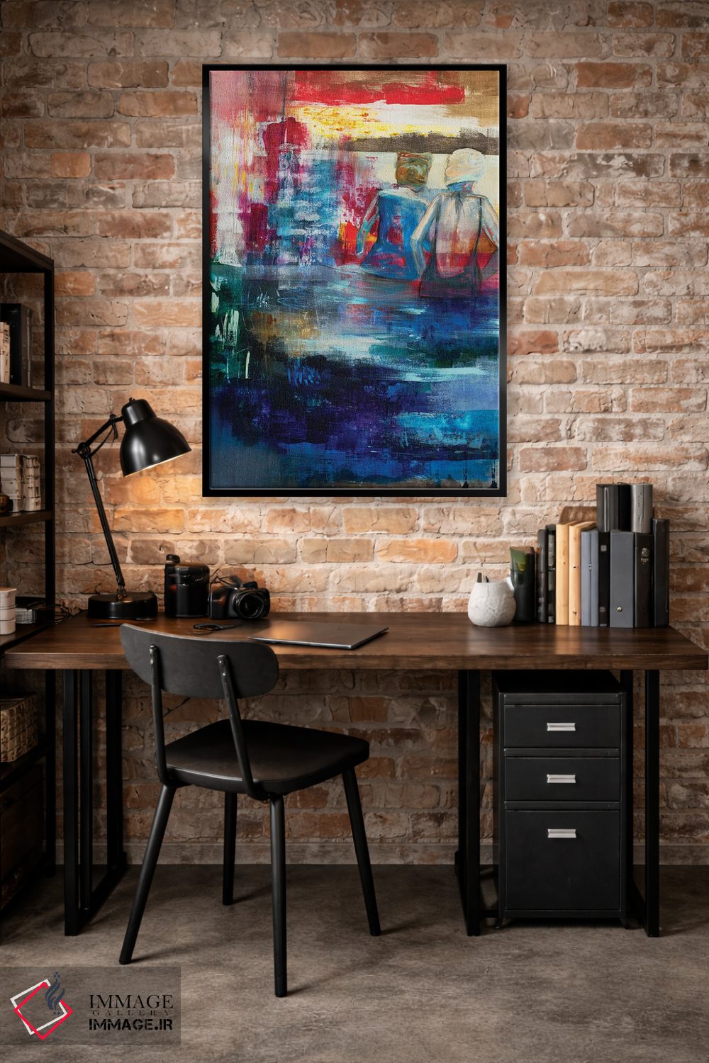 تابلو انتزاعی آیلین و دوستش کنار دریاچه اثر نانسی نگو - D4B