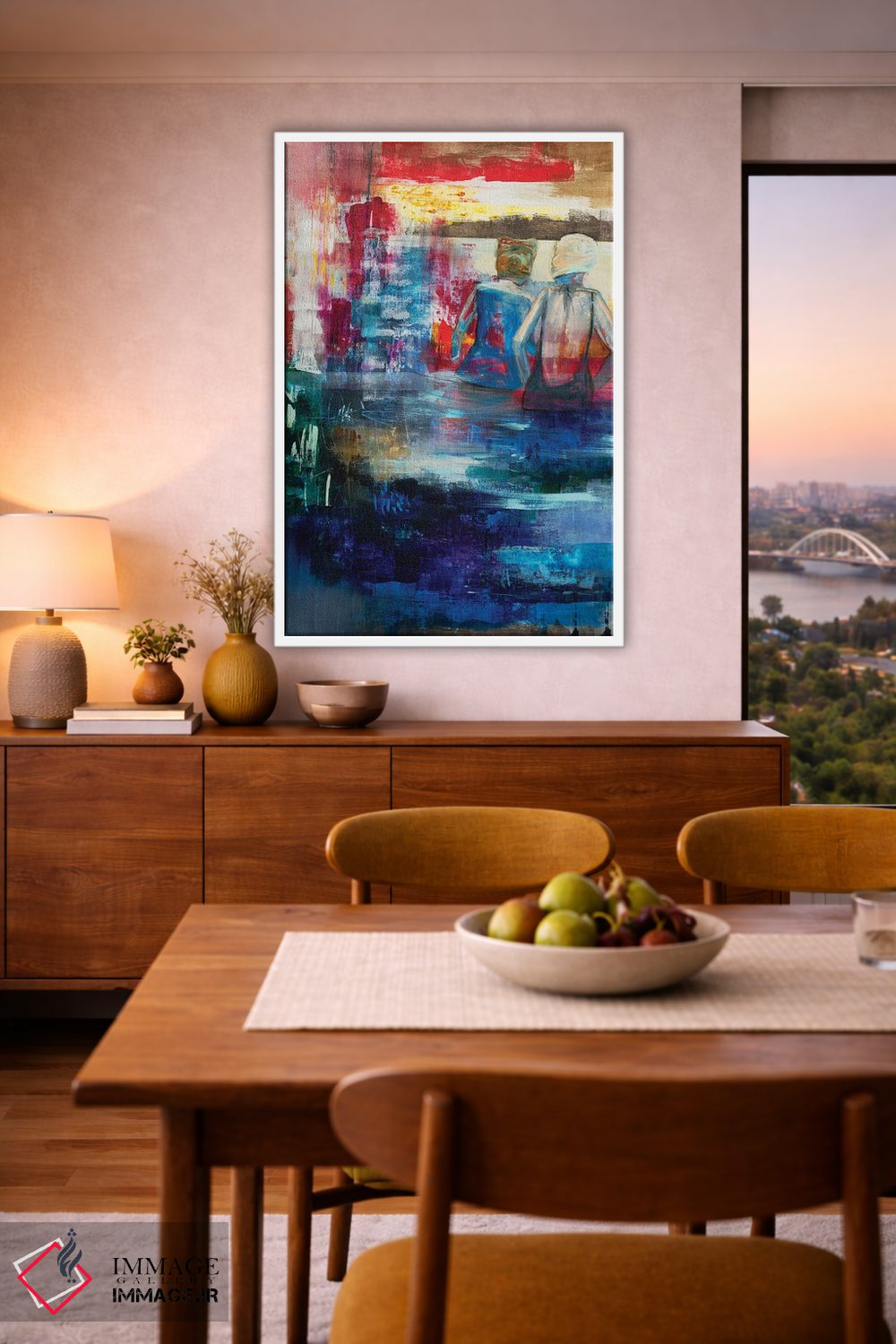 تابلو انتزاعی آیلین و دوستش کنار دریاچه اثر نانسی نگو - D6W