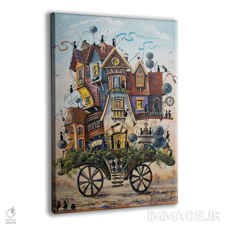 تابلو دکوراتیو سرگرمی جالب در شهر مسافرتی گربه ها اثر ناتالیا گرینچنکو - نمای پرسپکتیو محصول