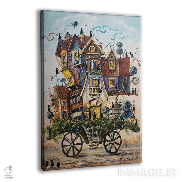 تابلو دکوراتیو سرگرمی جالب در شهر مسافرتی گربه ها اثر ناتالیا گرینچنکو - نمای پرسپکتیو محصول