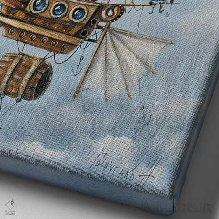 تابلو دکوراتیو سفری بسیار سرگرم کننده روی ماهی مکانیکی اثر ناتالیا گرینچنکو - نمای نزدیک بافت بوم