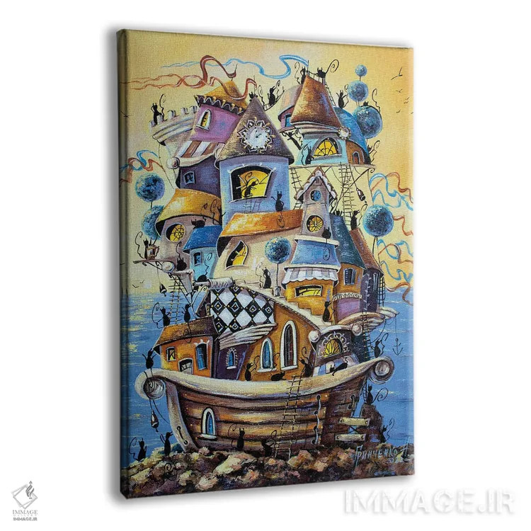 تابلو دکوراتیو شهر گربه ها به زودی در سفر دریایی است اثر ناتالیا گرینچنکو - نمای پرسپکتیو محصول