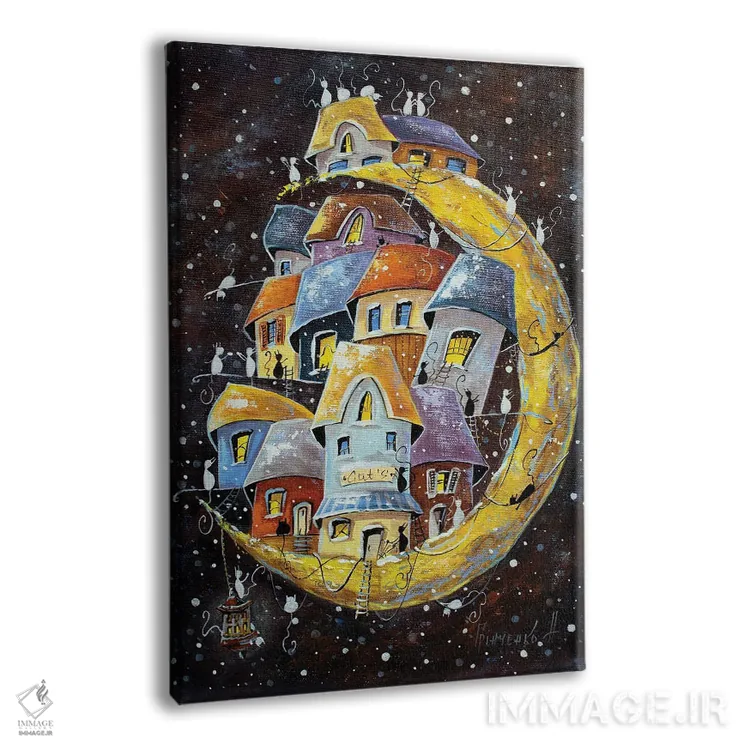 تابلو دکوراتیو ماجراجویی برفی در شهر قمری گربه ها اثر ناتالیا گرینچنکو - نمای پرسپکتیو محصول