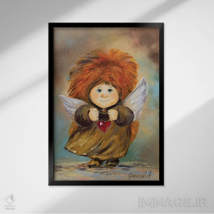 تابلو دکوراتیو فرشته نگهبان قلب مهربان اثر ناتالیا گرینچنکو - نمای قابدار مشکی