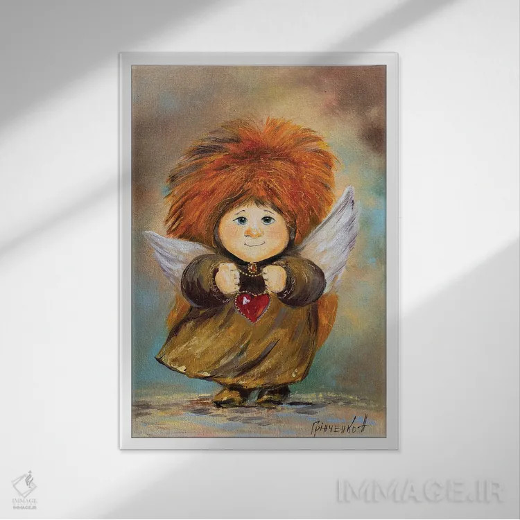 تابلو دکوراتیو فرشته نگهبان قلب مهربان اثر ناتالیا گرینچنکو - نمای قابدار سفید