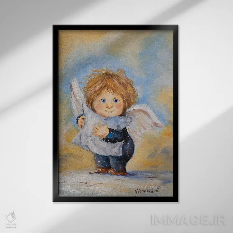 تابلو دکوراتیو فرشته نگهبان رویاهای کودکان اثر ناتالیا گرینچنکو - نمای قابدار مشکی