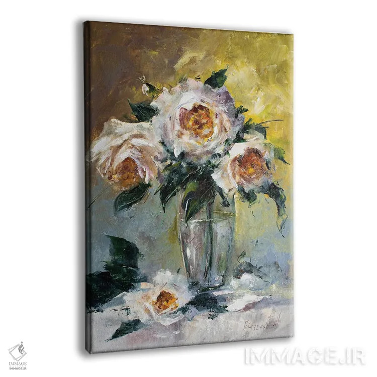 تابلو دکوراتیو دسته گل رز سفید اثر ناتالیا گرینچنکو - نمای پرسپکتیو محصول