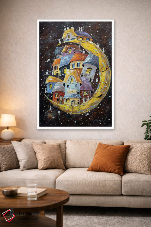 تابلو دکوراتیو ماجراجویی برفی در شهر قمری گربه ها اثر ناتالیا گرینچنکو - D1W