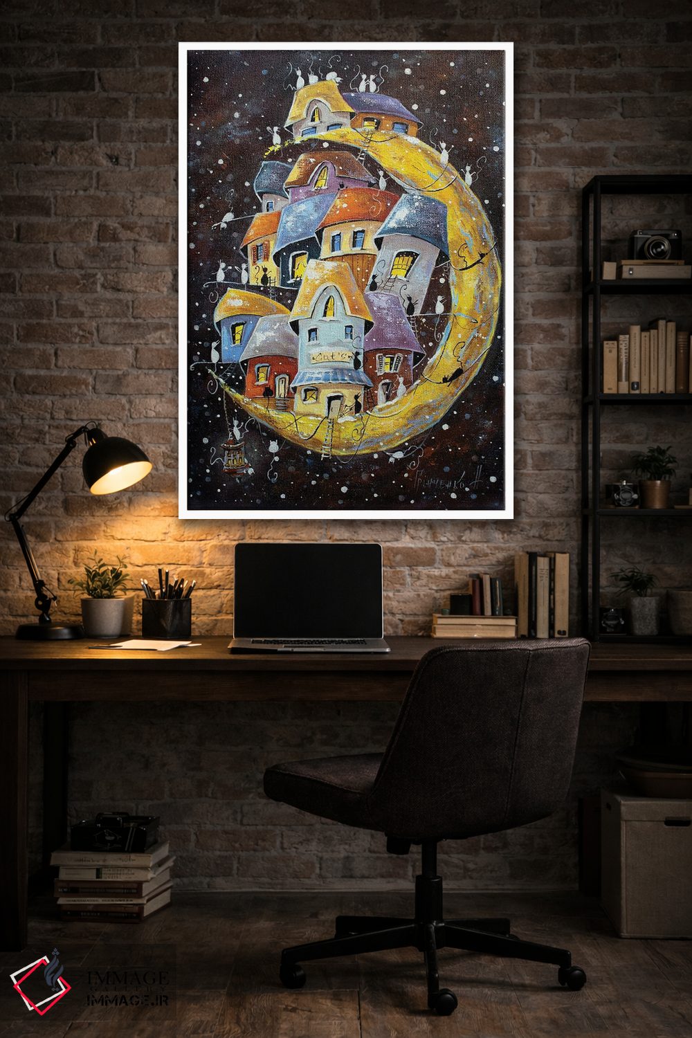 تابلو دکوراتیو ماجراجویی برفی در شهر قمری گربه ها اثر ناتالیا گرینچنکو - D3W