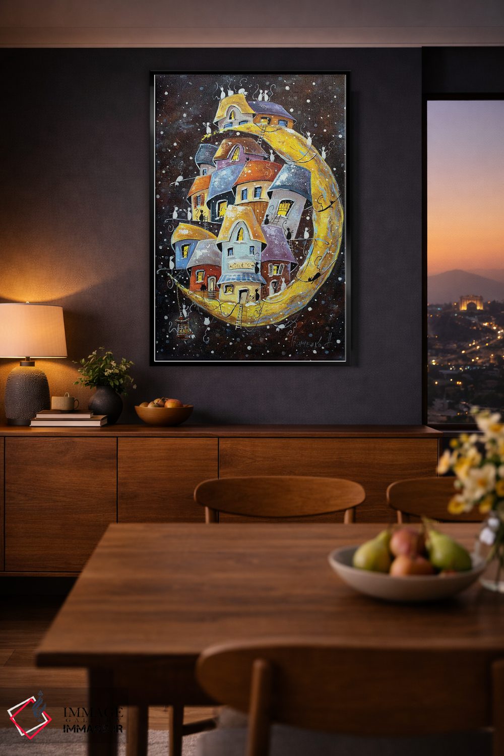 تابلو دکوراتیو ماجراجویی برفی در شهر قمری گربه ها اثر ناتالیا گرینچنکو - D2B