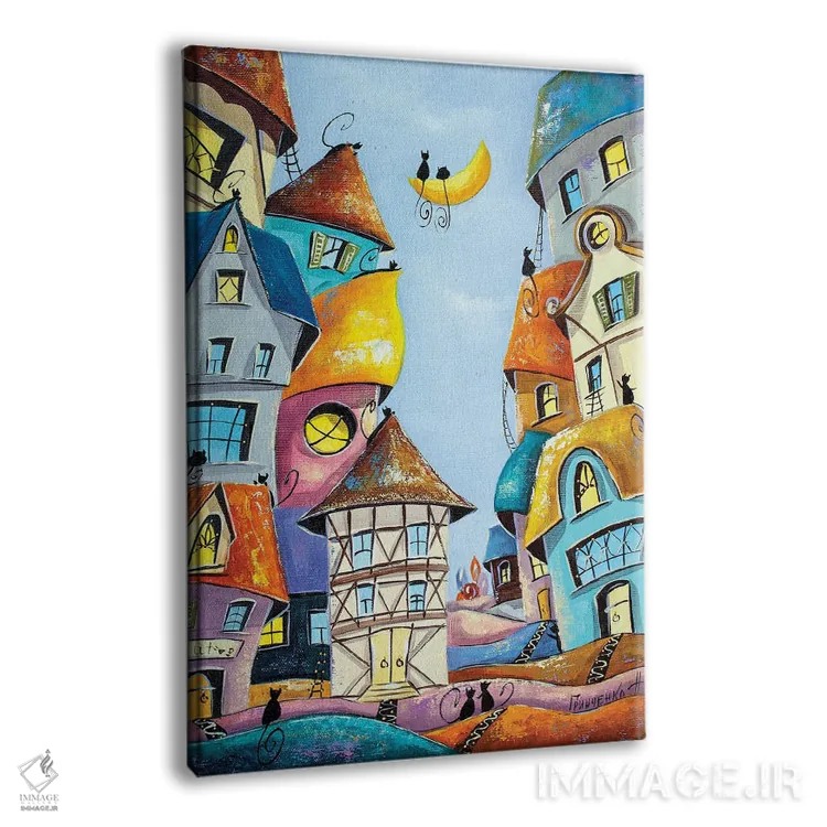 تابلو دکوراتیو لالایی در شهر گربه ها اثر ناتالیا گرینچنکو - نمای پرسپکتیو محصول