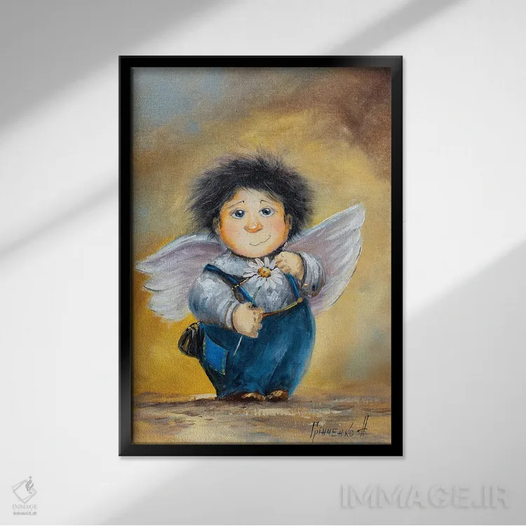 تابلو دکوراتیو فرشته نگهبان تصمیمات دشوار اثر ناتالیا گرینچنکو - نمای قابدار مشکی