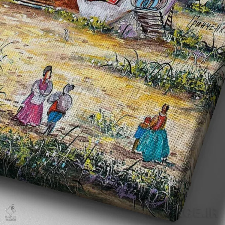 تابلو دکوراتیو داستان های شهر چای اثر ناتالیا گرینچنکو - نمای نزدیک بافت بوم