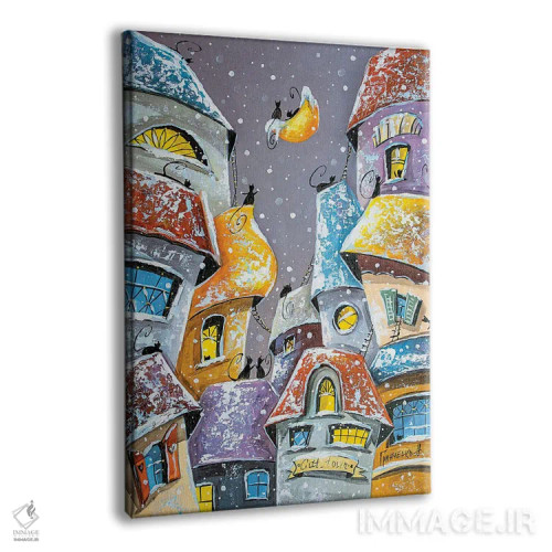 تابلو دکوراتیو تفریحات زمستانی در شهر گربه ها اثر ناتالیا گرینچنکو - نمای پرسپکتیو محصول