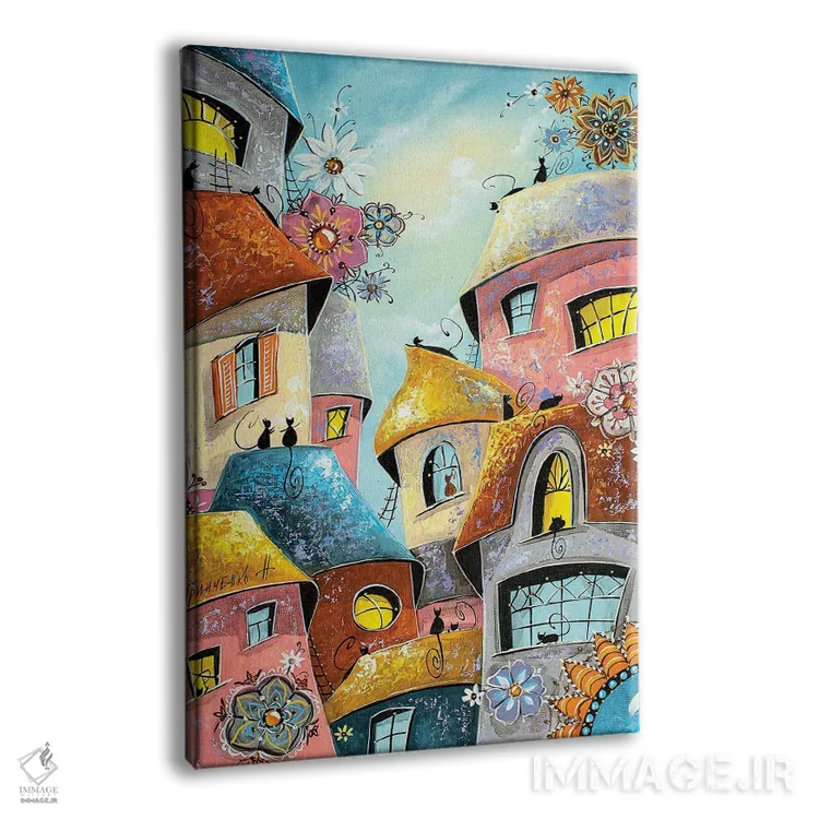 تابلو دکوراتیو حالت گلی در شهر گربه ها اثر ناتالیا گرینچنکو - نمای پرسپکتیو محصول