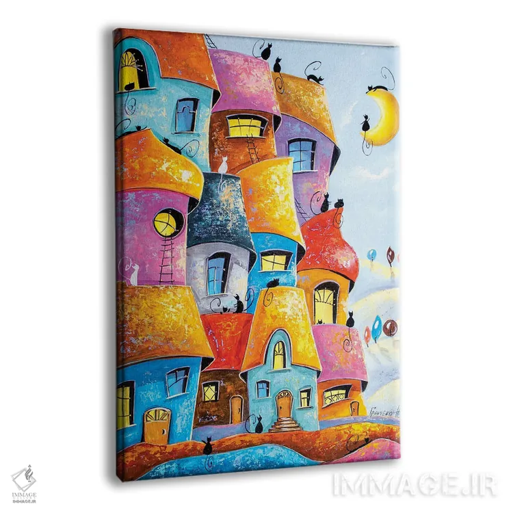 تابلو دکوراتیو شهر گربه ها در نور ماه اثر ناتالیا گرینچنکو - نمای پرسپکتیو محصول