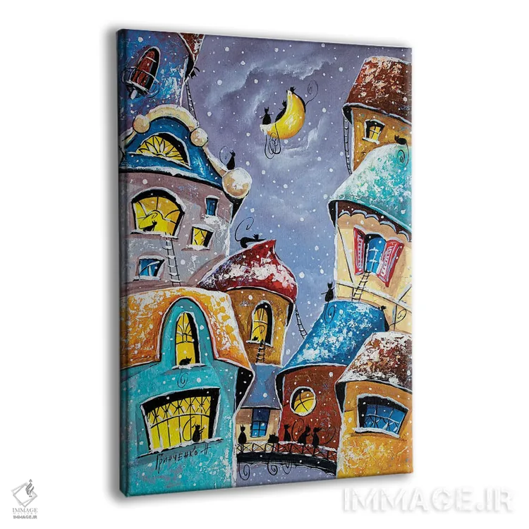 تابلو دکوراتیو شب زمستانی در شهر گربه ها اثر ناتالیا گرینچنکو - نمای پرسپکتیو محصول