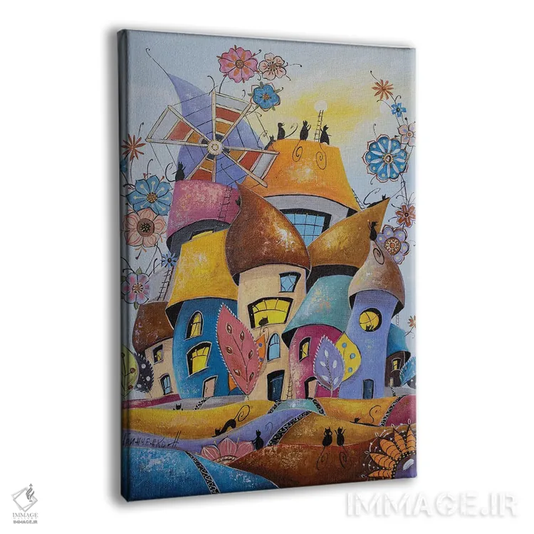 تابلو دکوراتیو شادترین شهر گربه ها اثر ناتالیا گرینچنکو - نمای پرسپکتیو محصول