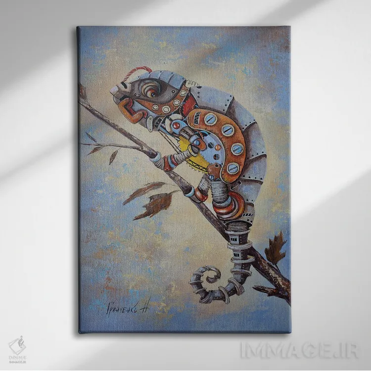 تابلو دکوراتیو آفتاب پرست استیم پانک اثر ناتالیا گرینچنکو - نمای روبهرو روی دیوار