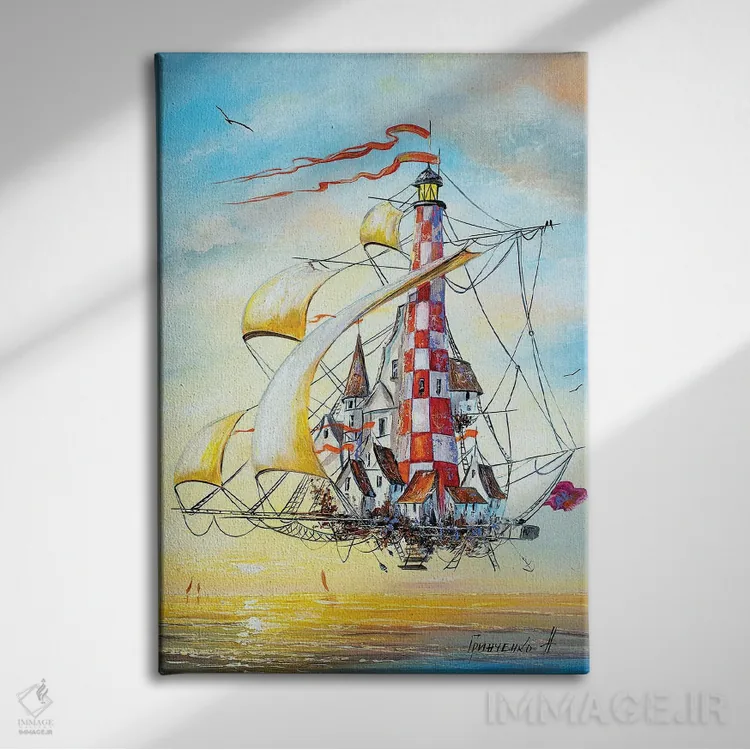 تابلو دکوراتیو فانوس دریایی پرنده اثر ناتالیا گرینچنکو - نمای روبهرو روی دیوار