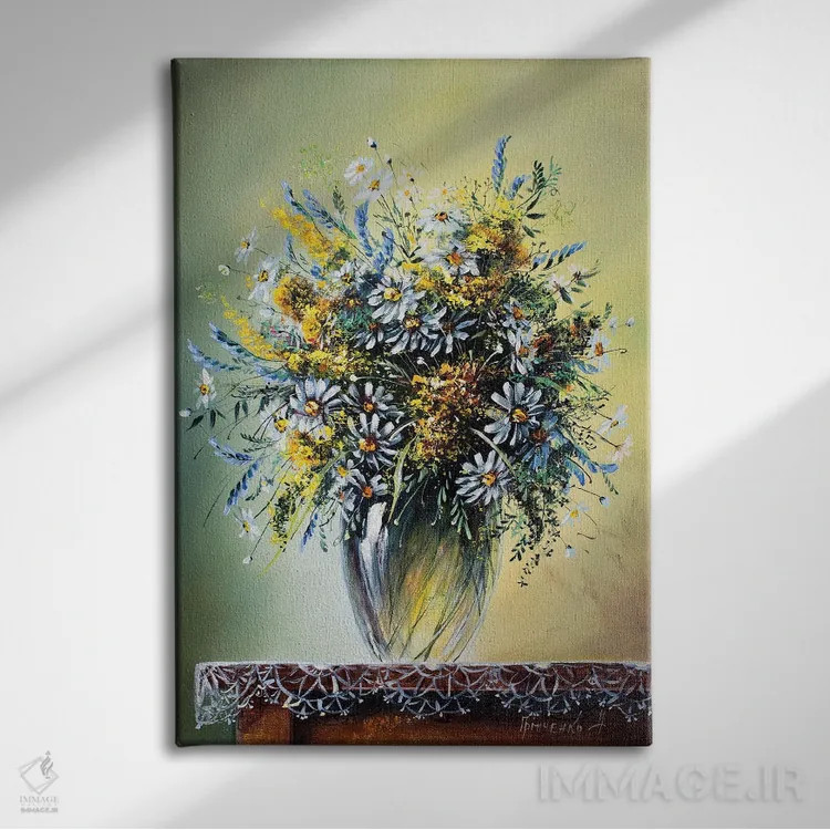 تابلو دکوراتیو گل های وحشی اثر ناتالیا گرینچنکو - نمای روبهرو روی دیوار