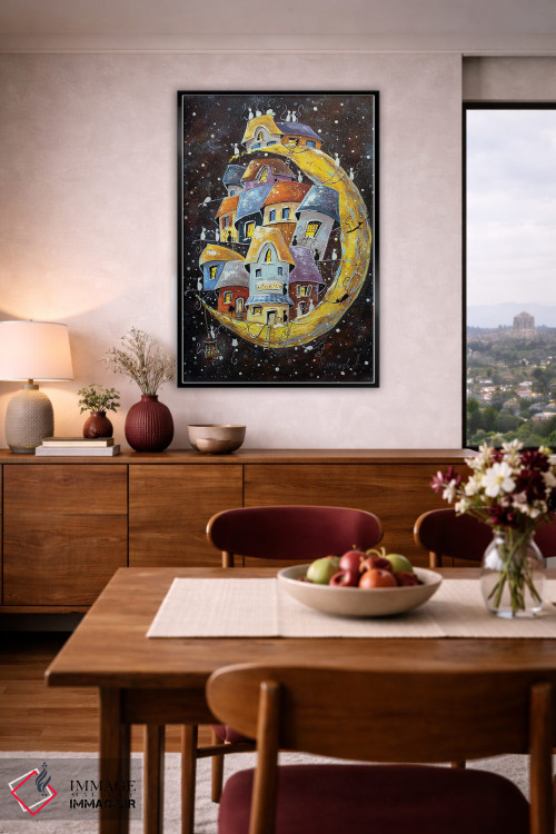 تابلو دکوراتیو ماجراجویی برفی در شهر قمری گربه ها اثر ناتالیا گرینچنکو - D5B