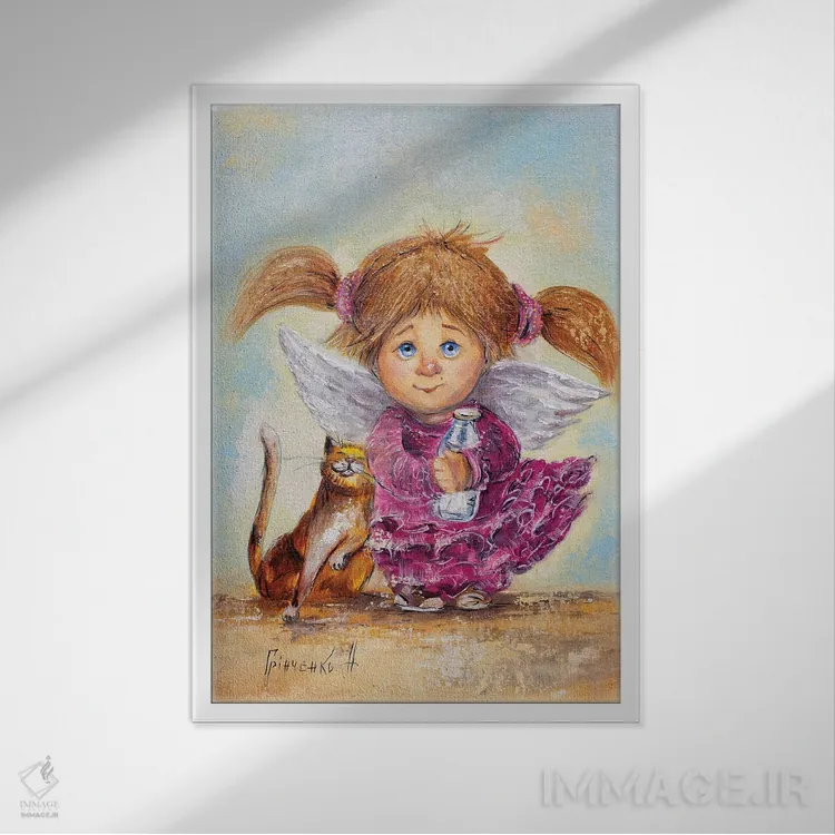 تابلو دکوراتیو فرشته نگهبان آرزوهای عزیز اثر ناتالیا گرینچنکو - نمای قابدار سفید
