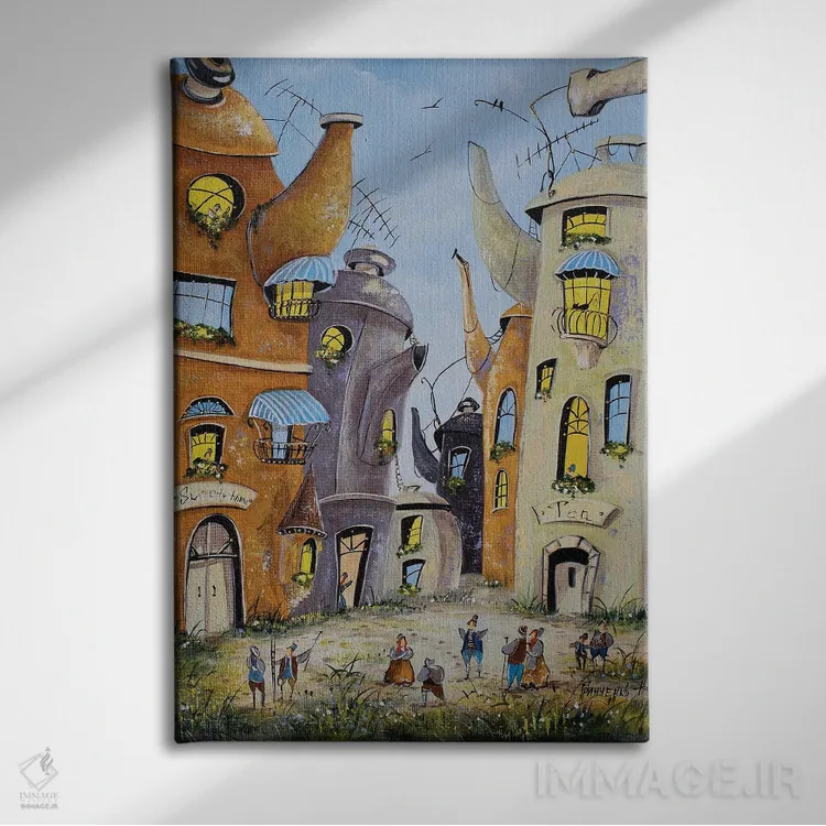 تابلو دکوراتیو تابستان در شهر چای اثر ناتالیا گرینچنکو - نمای روبهرو روی دیوار