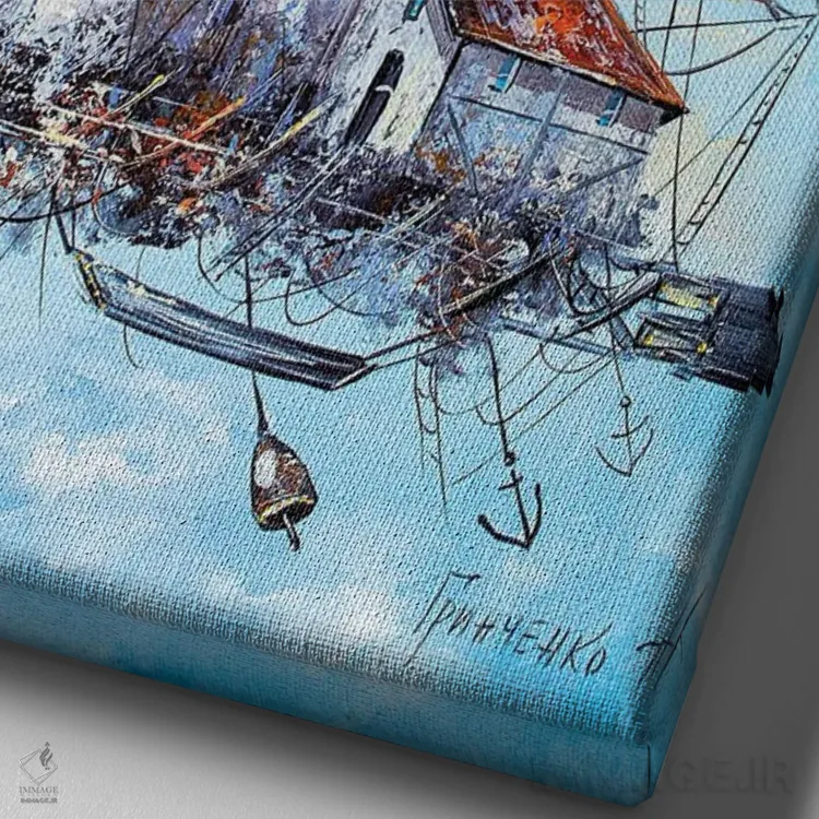 تابلو دکوراتیو قلعه پرنده اثر ناتالیا گرینچنکو - نمای نزدیک بافت بوم