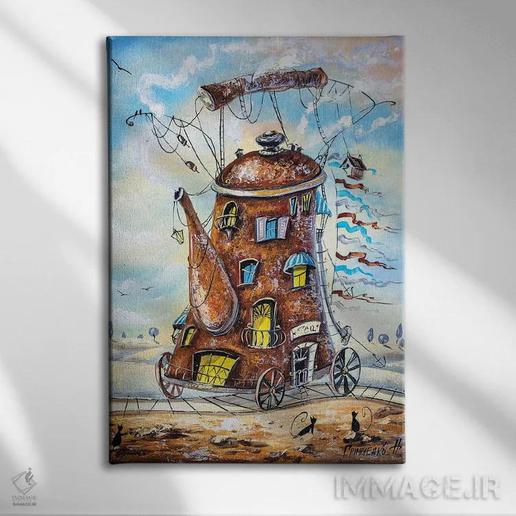 تابلو دکوراتیو مسافر قوری اثر ناتالیا گرینچنکو - نمای روبهرو روی دیوار