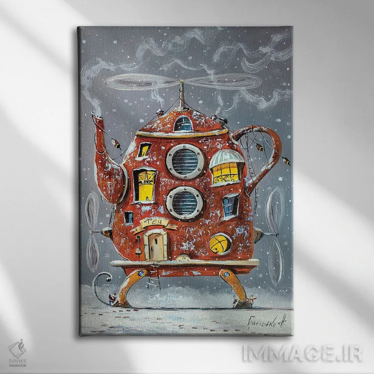 تابلو دکوراتیو خانه گرم قوری اثر ناتالیا گرینچنکو - نمای روبهرو روی دیوار