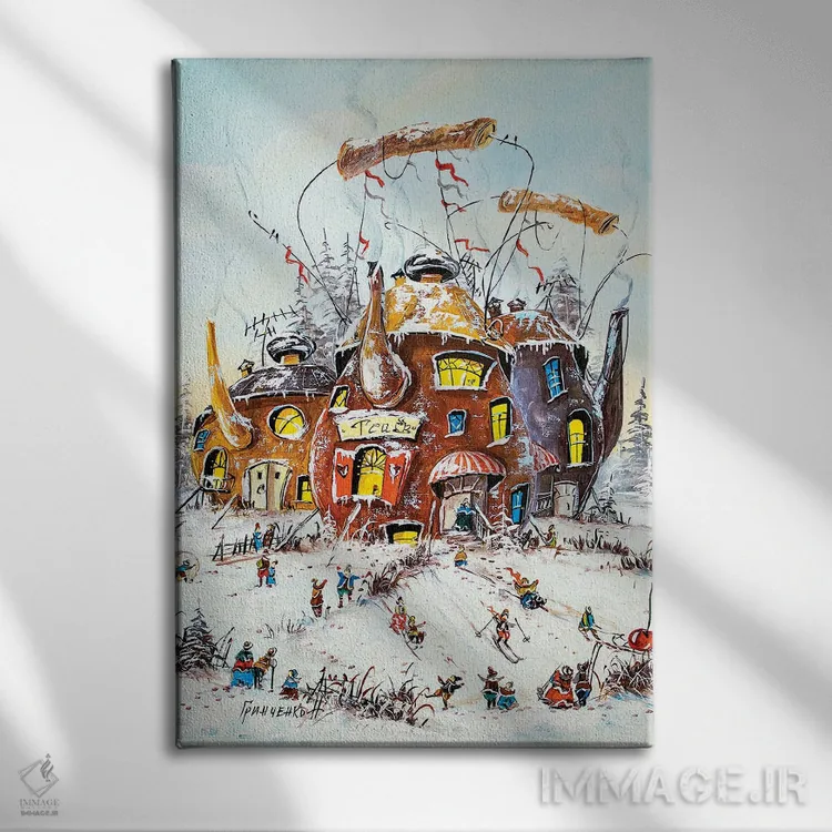 تابلو دکوراتیو فعالیت های زمستانی در دنیای چای اثر ناتالیا گرینچنکو - نمای روبهرو روی دیوار