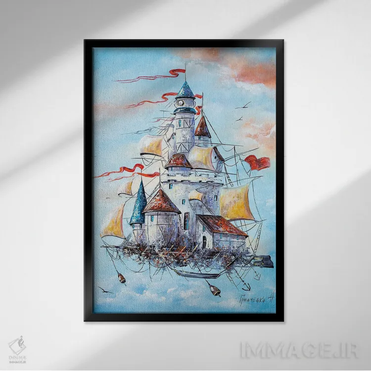 تابلو دکوراتیو قلعه پرنده اثر ناتالیا گرینچنکو - نمای قابدار مشکی