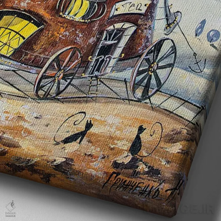 تابلو دکوراتیو مسافر قوری اثر ناتالیا گرینچنکو - نمای نزدیک بافت بوم