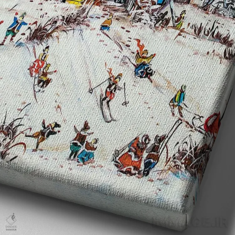 تابلو دکوراتیو فعالیت های زمستانی در دنیای چای اثر ناتالیا گرینچنکو - نمای نزدیک بافت بوم