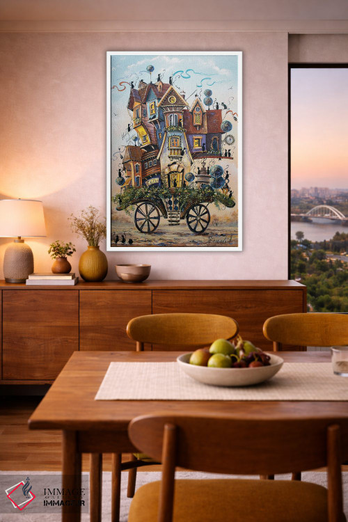 تابلو دکوراتیو سرگرمی جالب در شهر مسافرتی گربه ها اثر ناتالیا گرینچنکو - D6W