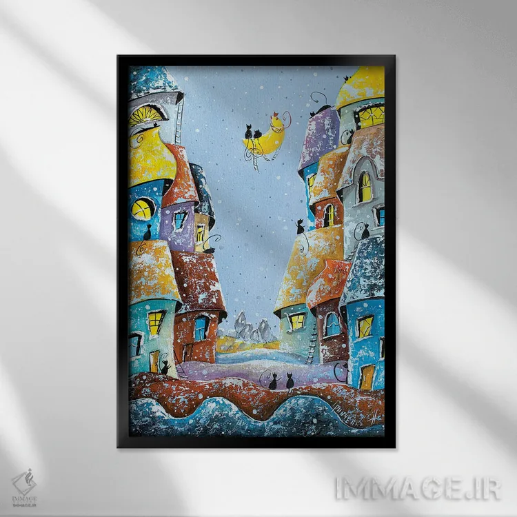 تابلو دکوراتیو لالایی زمستانی ماه اثر ناتالیا گرینچنکو - نمای قابدار مشکی