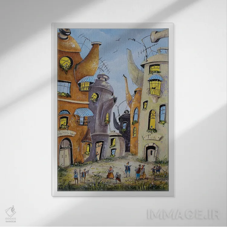 تابلو دکوراتیو تابستان در شهر چای اثر ناتالیا گرینچنکو - نمای قابدار سفید