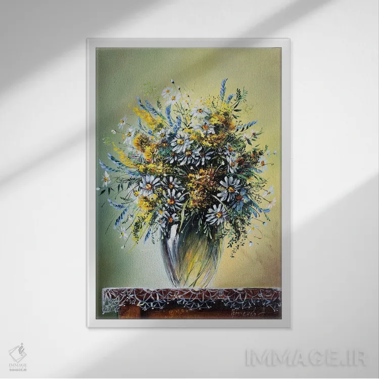 تابلو دکوراتیو گل های وحشی اثر ناتالیا گرینچنکو - نمای قابدار سفید