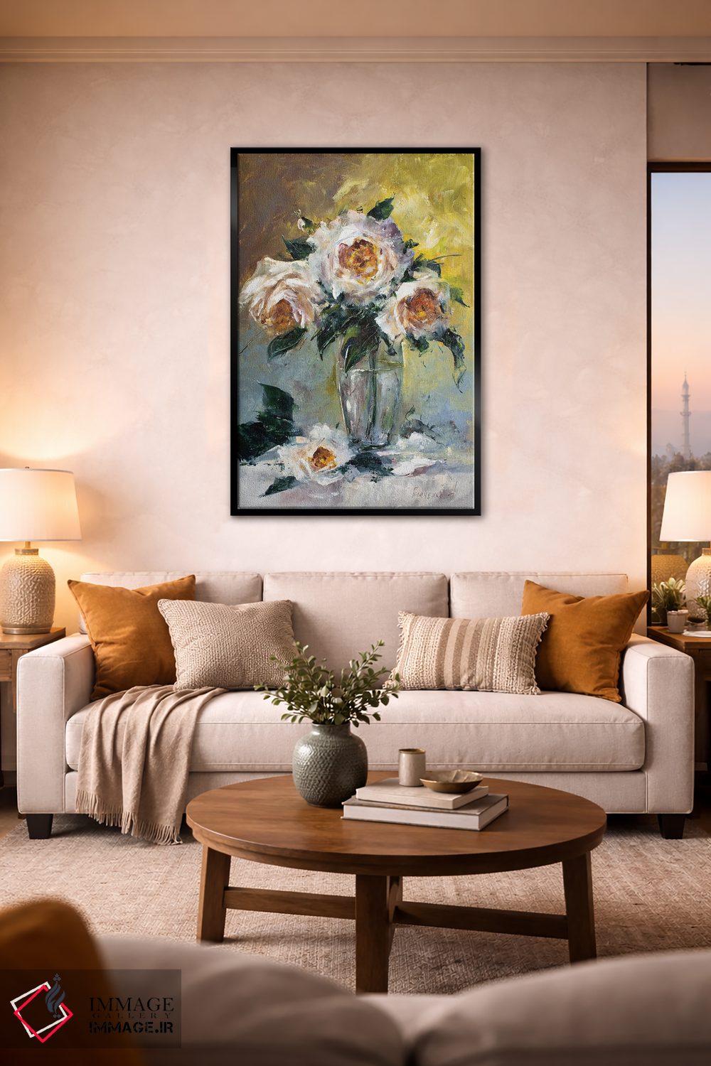 تابلو دکوراتیو دسته گل رز سفید اثر ناتالیا گرینچنکو - D2B