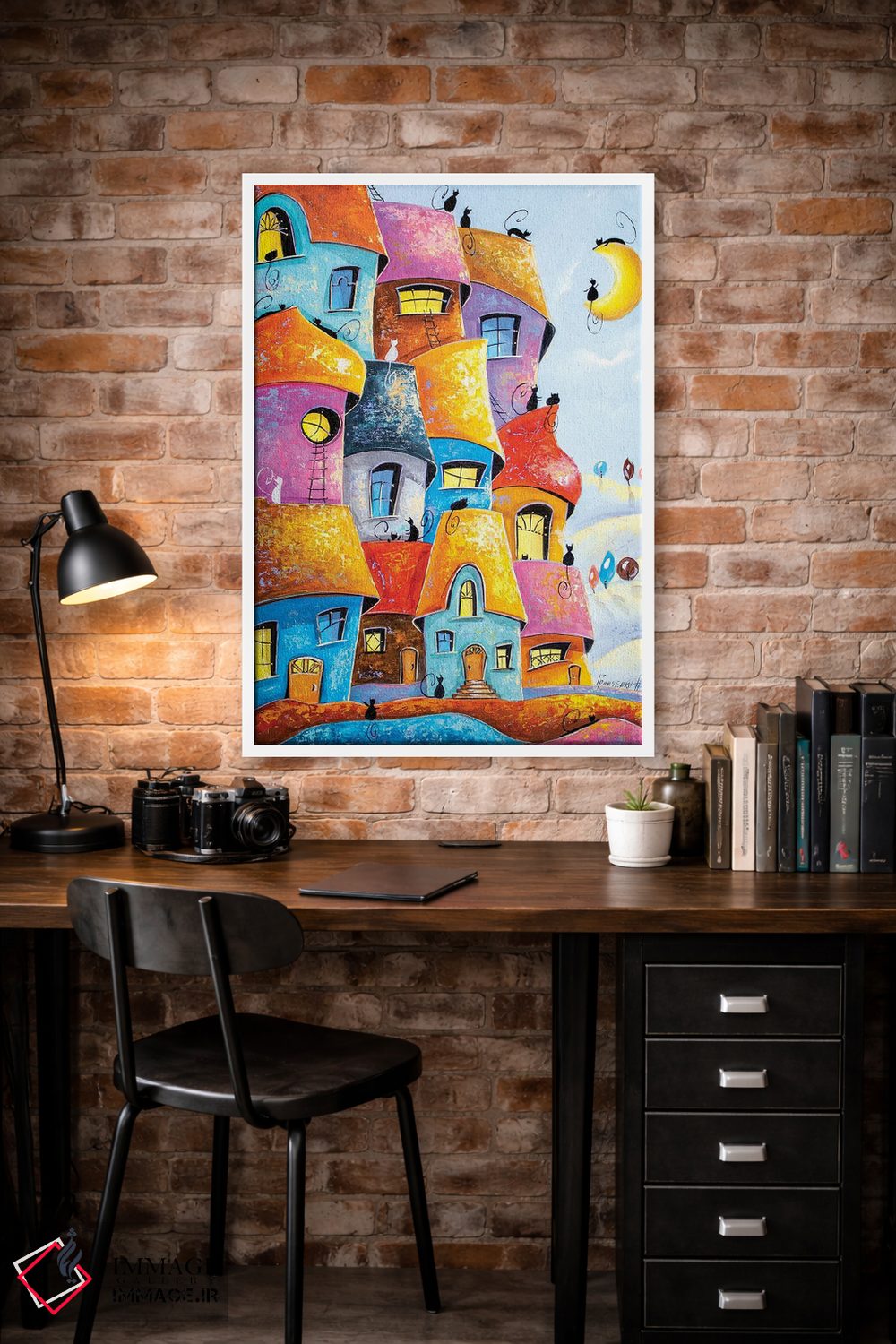 تابلو دکوراتیو شهر گربه ها در نور ماه اثر ناتالیا گرینچنکو - D2W