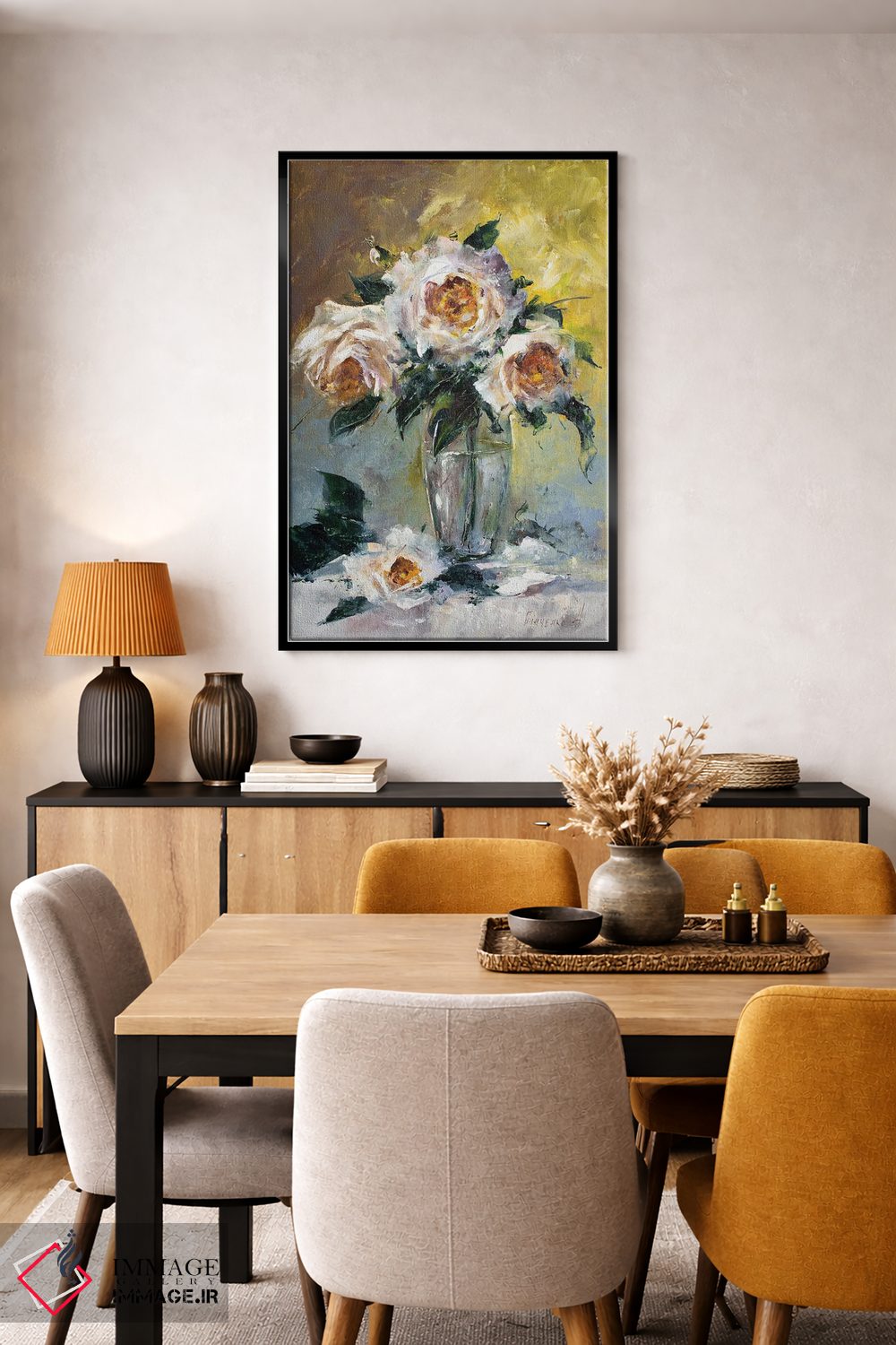 تابلو دکوراتیو دسته گل رز سفید اثر ناتالیا گرینچنکو - D5B