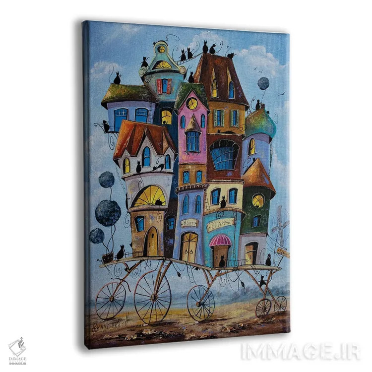 تابلو دکوراتیو سرگردان ترین شهر گربه ها اثر ناتالیا گرینچنکو - نمای پرسپکتیو محصول