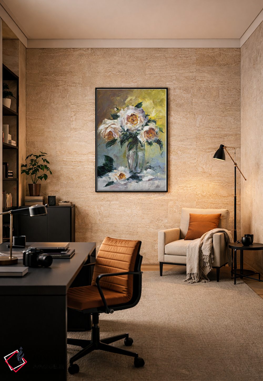 تابلو دکوراتیو دسته گل رز سفید اثر ناتالیا گرینچنکو - D6B