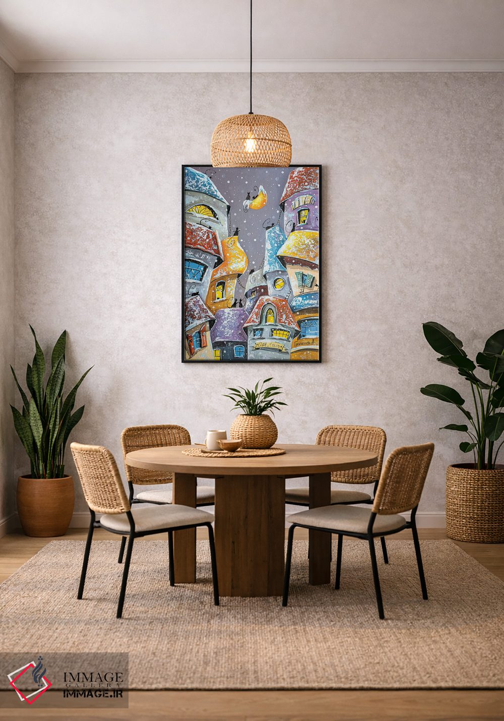 تابلو دکوراتیو تفریحات زمستانی در شهر گربه ها اثر ناتالیا گرینچنکو - D4B