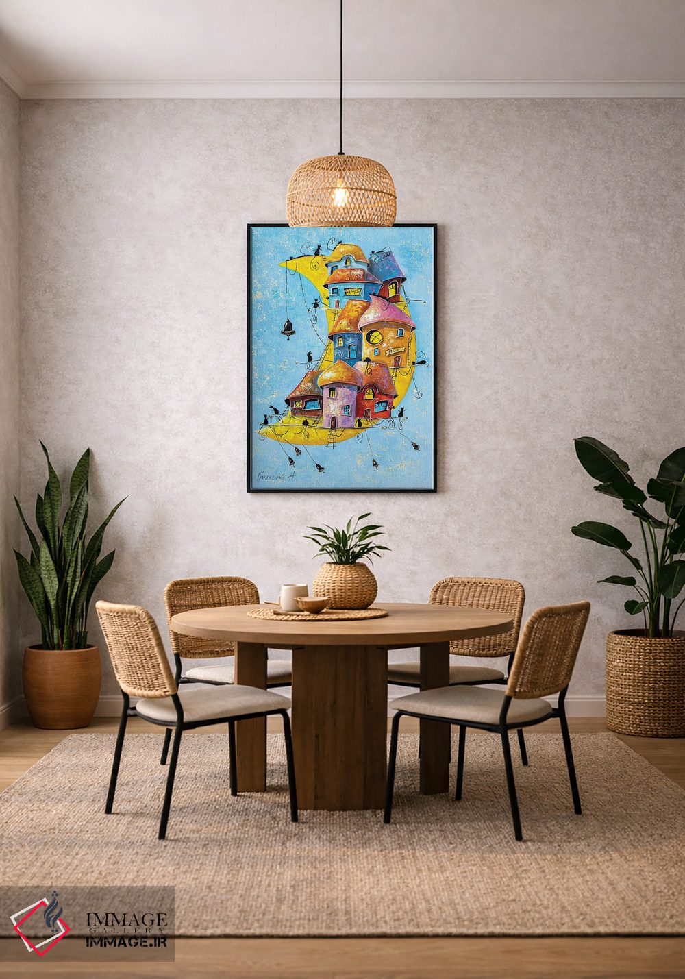 تابلو دکوراتیو شهر قمری گربه ها اثر ناتالیا گرینچنکو - D3B