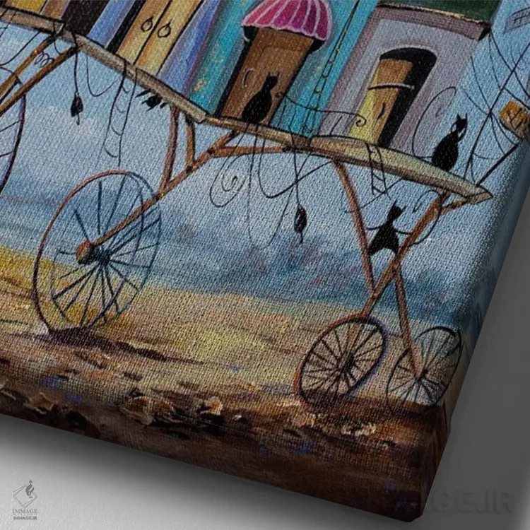 تابلو دکوراتیو سرگردان ترین شهر گربه ها اثر ناتالیا گرینچنکو - نمای نزدیک بافت بوم
