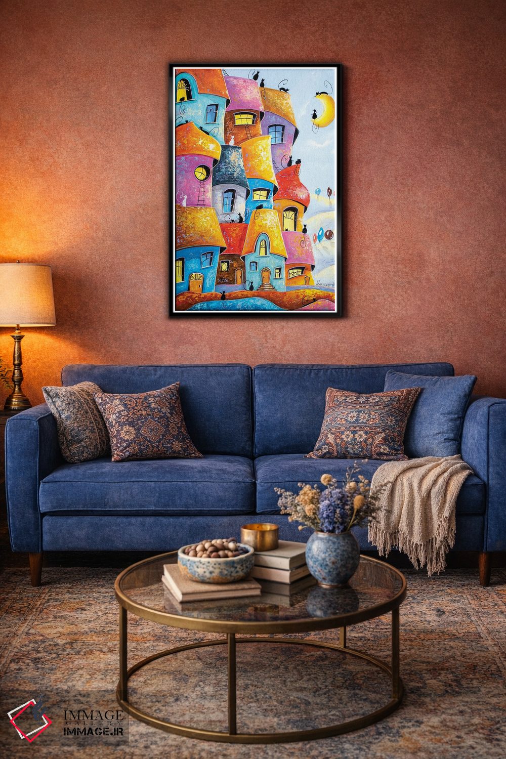 تابلو دکوراتیو شهر گربه ها در نور ماه اثر ناتالیا گرینچنکو - D5B